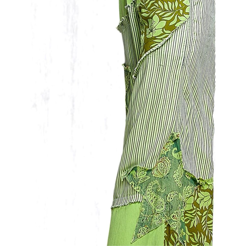 POL Striped Floral Patchwork Wide Leg Pants Green Boho Star Patch Palazzo NEW - Picture 12 of 12